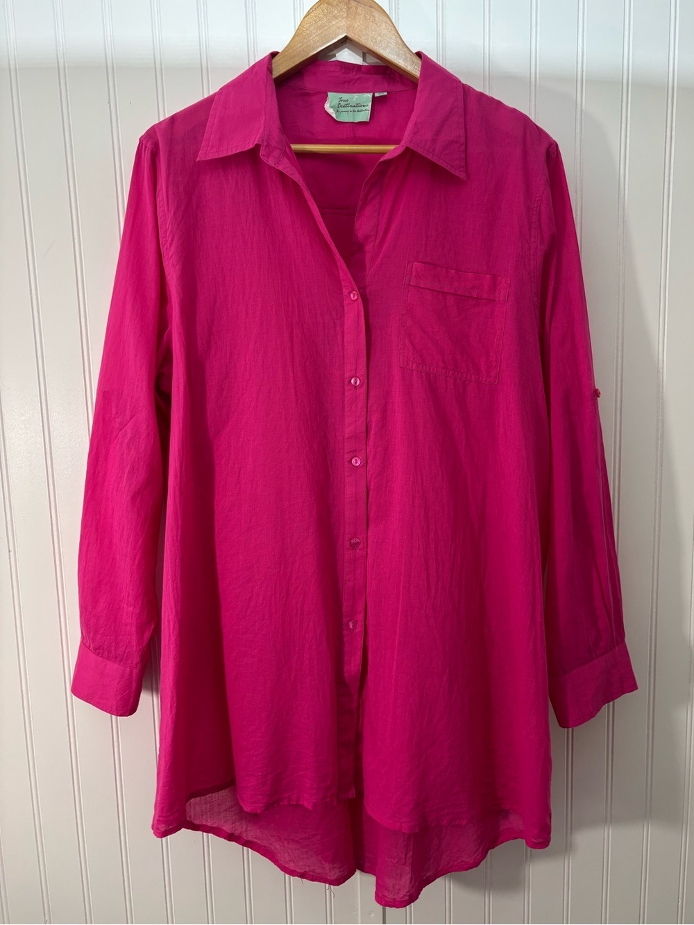 True Destinations Pink Cotton Coastal Tunic Button Down Shirt Coverup L - Picture 5 of 13